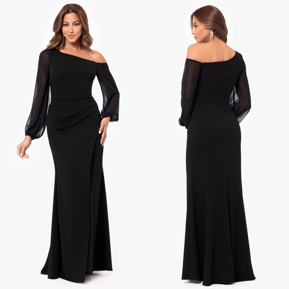 NEW Betsy & Adam BLACK Plus Size DONNA Off The Shoulder ILLUSION SLEEVE GOWN 20W - Picture 4 of 13